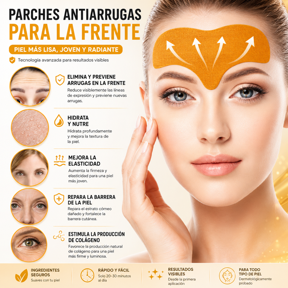 Parches antiarrugas aplicados en el rostro